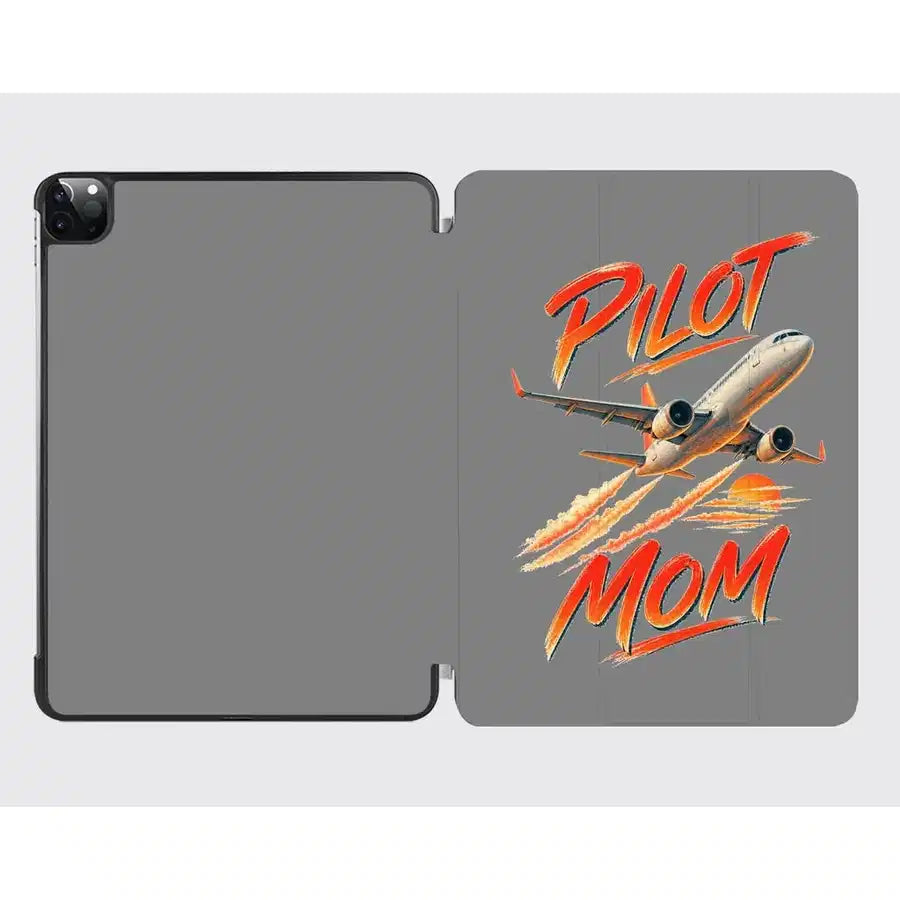 Pilot Mom design on gray ipad tablet case