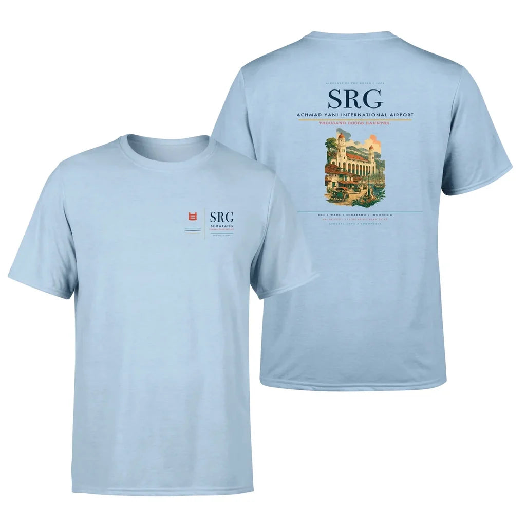 Achmad Yani International Airport (SRG) design printed on light blue double-side t-shirt