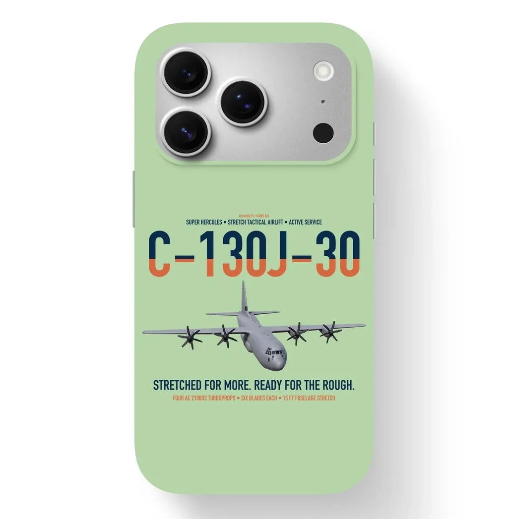 C-130J-30 Super Hercules design on light green magsafe iphone case, for iPhone 17 Pro