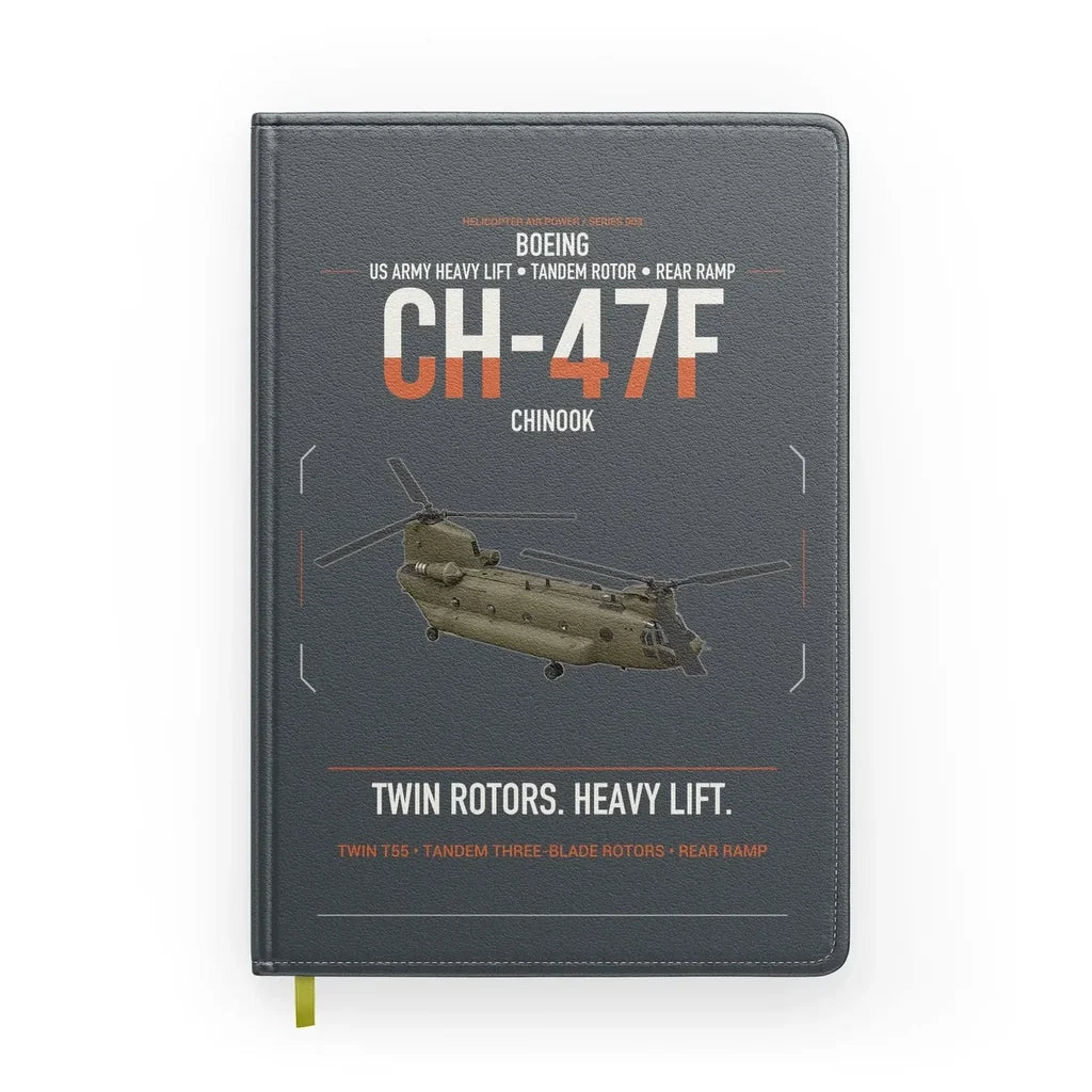 Boeing CH-47F Chinook design on gray notebook