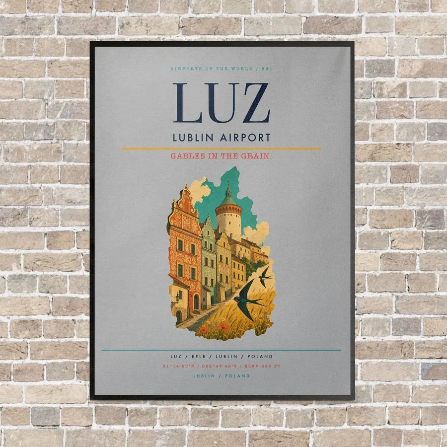 Lublin Airport LUZ vertical canvas print - framed - light gray background