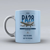 Thumbnail for Piper PA-28 Cherokee design on light blue ceramic mug, double-side print