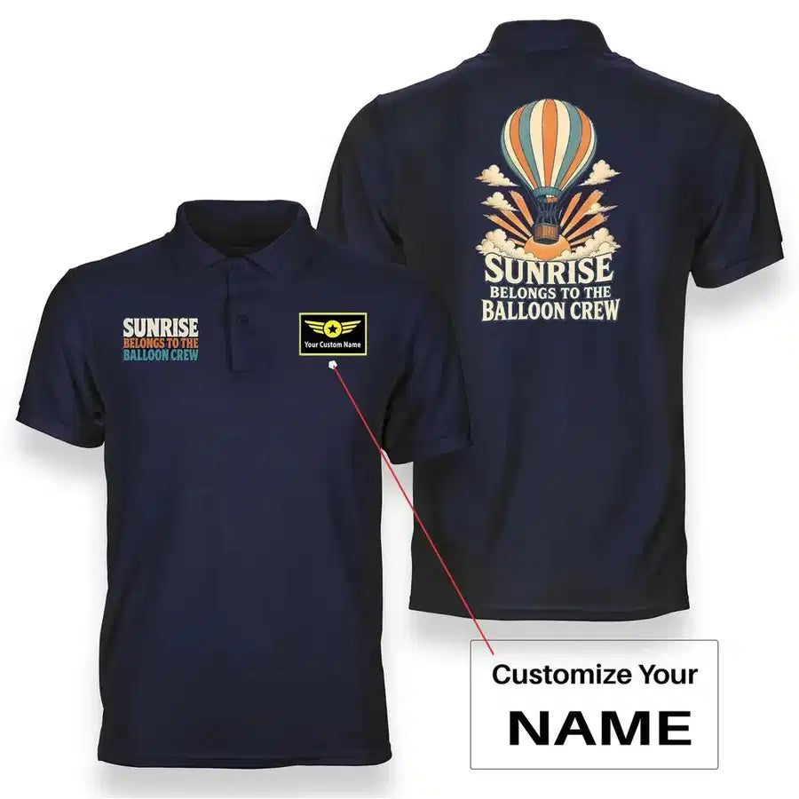SIGNAL 566 - Sunrise Belongs To The Balloon Crew - Double-Side Polo design on navy blue double side polo with custom name badge