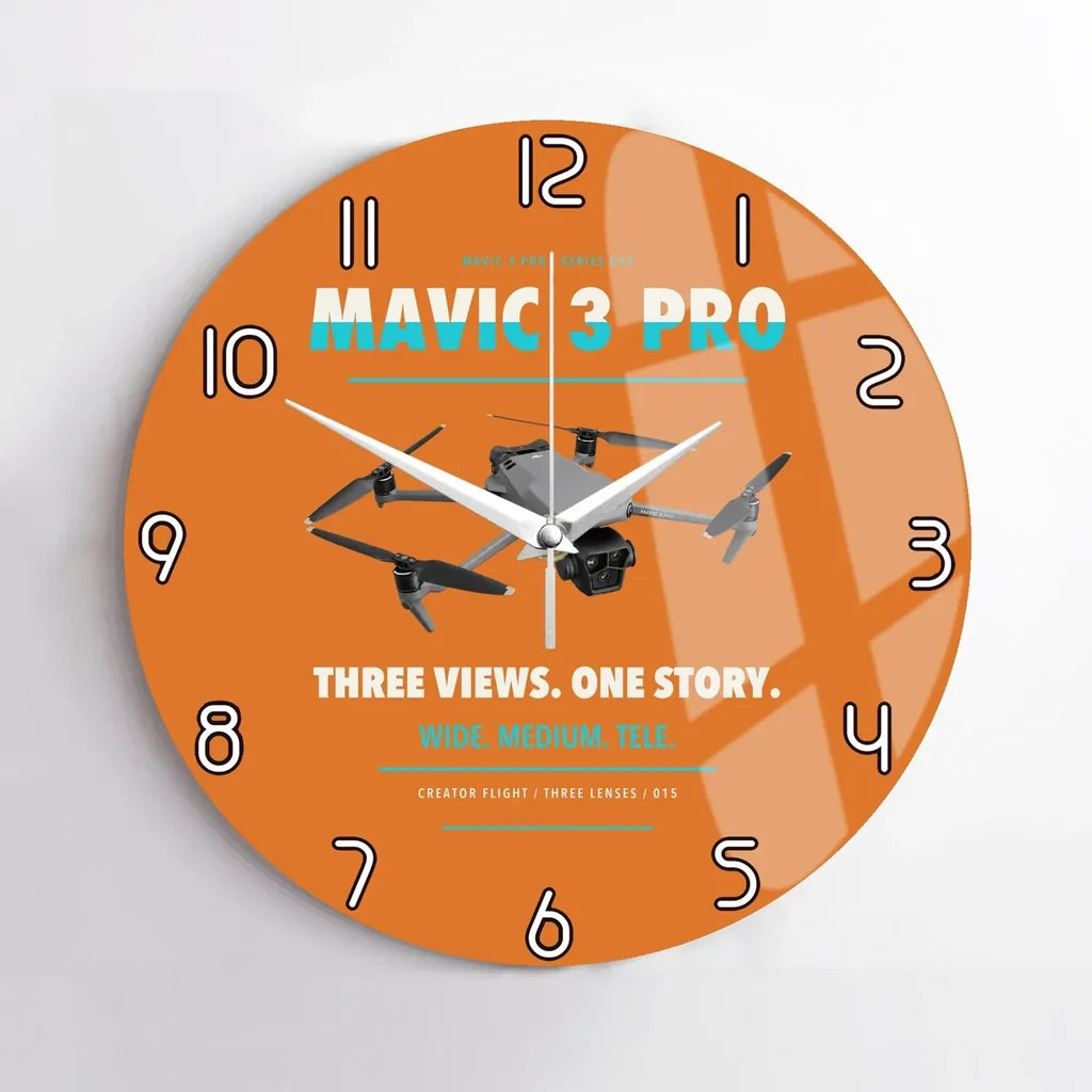 DJI Mavic 3 Pro design on orange no frame wall clock