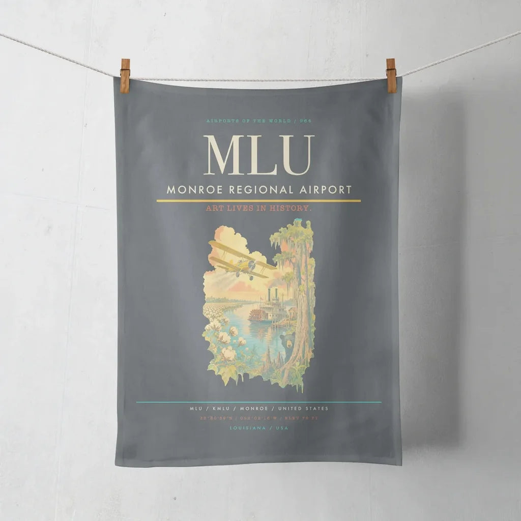 Monroe Regional Airport (MLU) design on gray towel