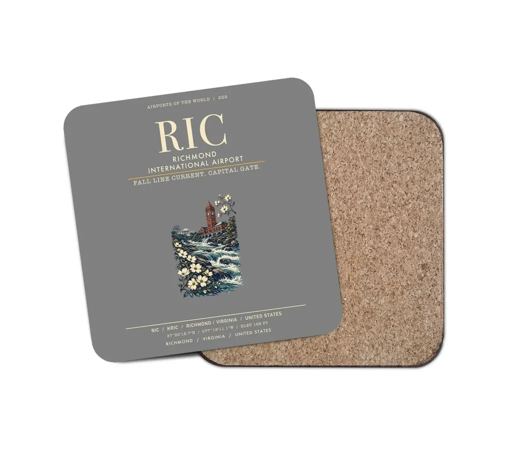 Richmond International Airport (RIC) design on gray 1 piece coaster