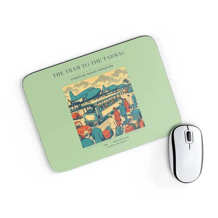 VINTAGE G4372 - The Tram To The Tarmac - Designed Mouse Pads design on lightgreen rectangle