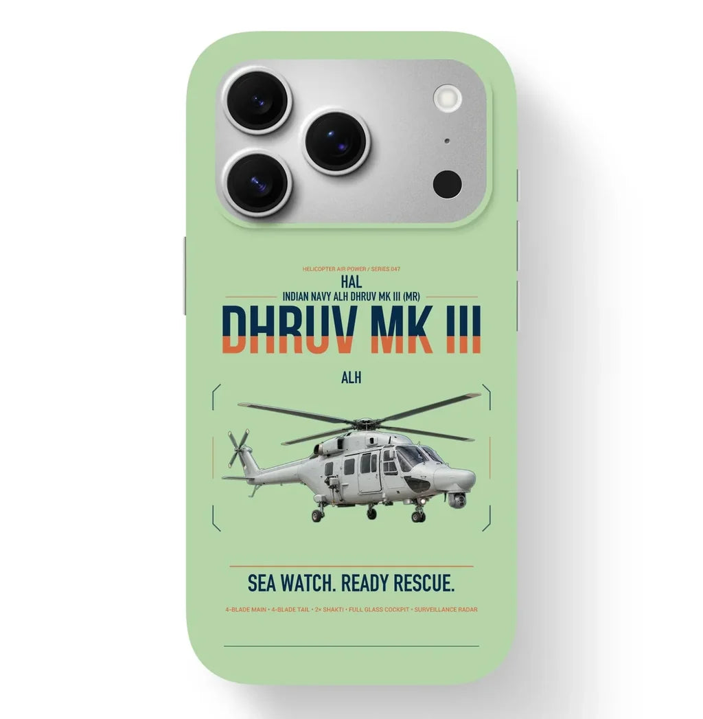HAL ALH Dhruv Mk III design on light green magsafe iphone case, for iPhone 17 Pro