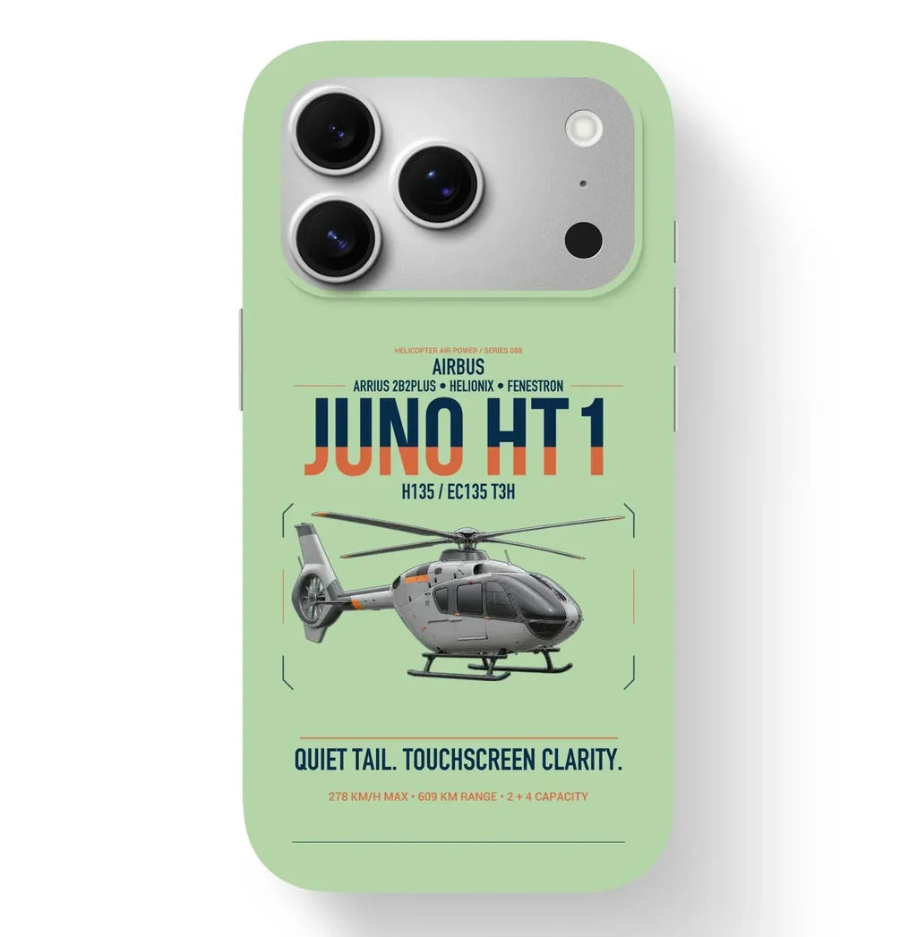 Airbus H135 Juno HT1 design on light green magsafe iphone case, for iPhone 17 Pro