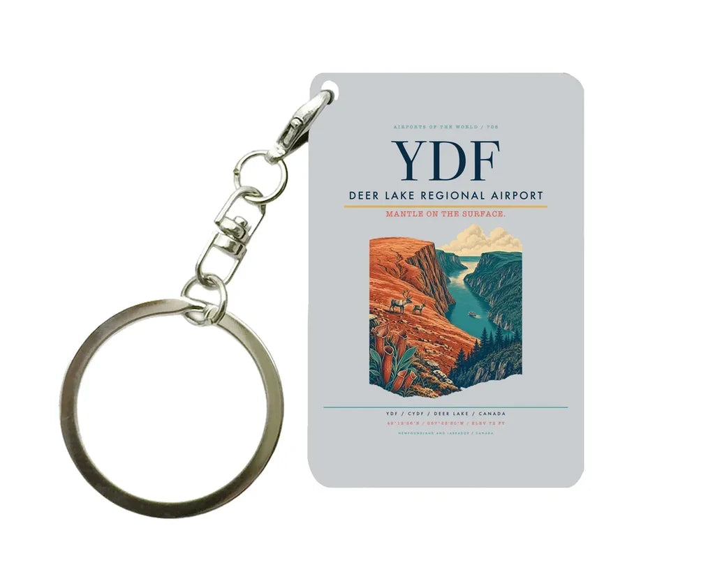 Deer Lake Regional Airport (YDF) design on light gray key chain