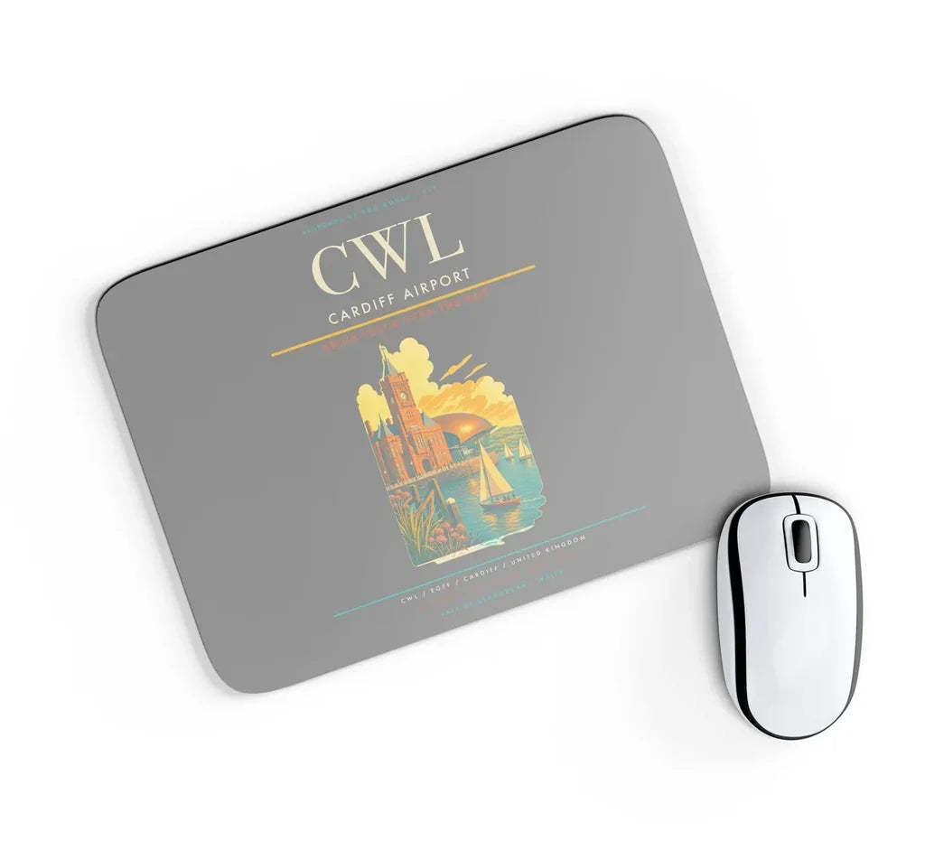 Cardiff Airport (CWL) design on gray rectangle mouse pad
