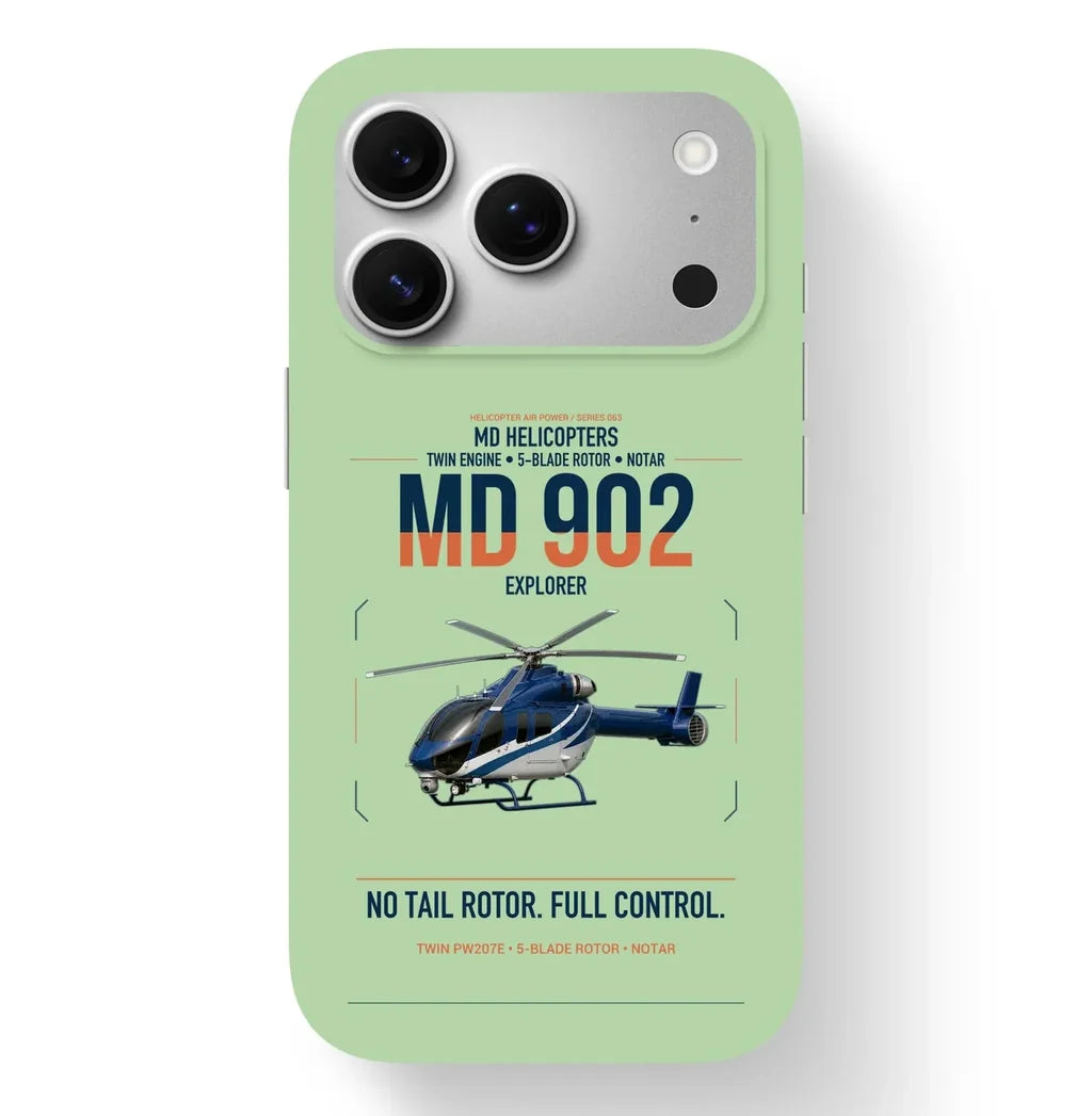 MD Helicopters MD 902 Explorer design on light green magsafe iphone case, for iPhone 17 Pro