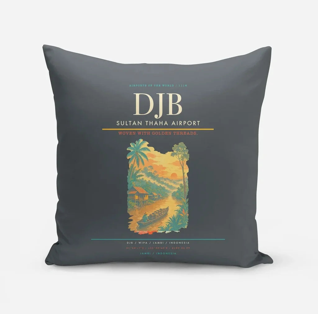 Sultan Thaha Airport (DJB) design on gray pillow