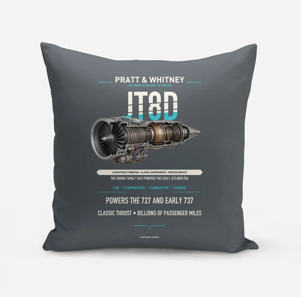 JT8D design on gray pillow