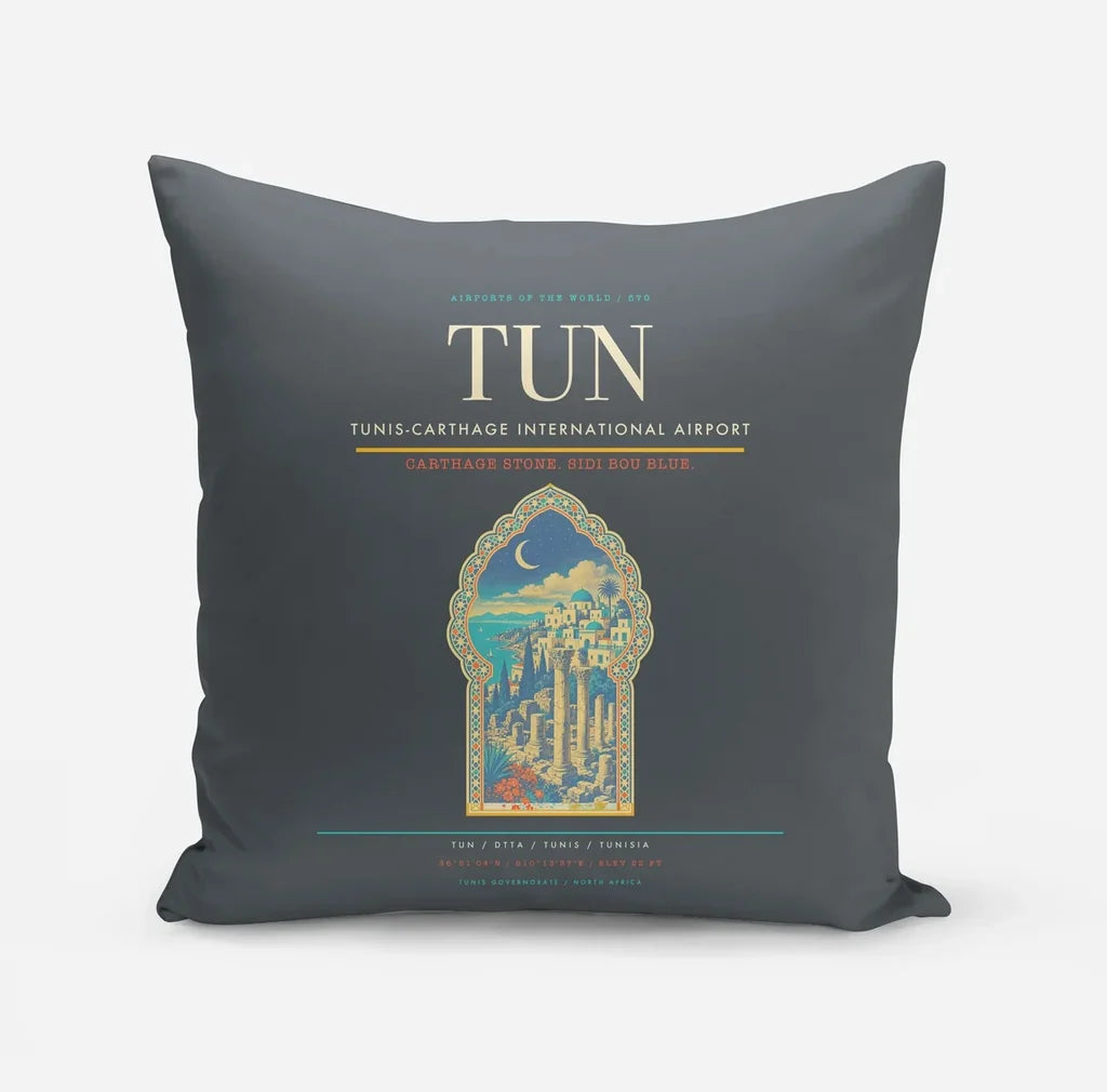 Tunis-Carthage International Airport (TUN) design on gray pillow