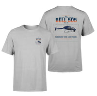 Thumbnail for Bell 505 design on light gray t-shirt, double-side print