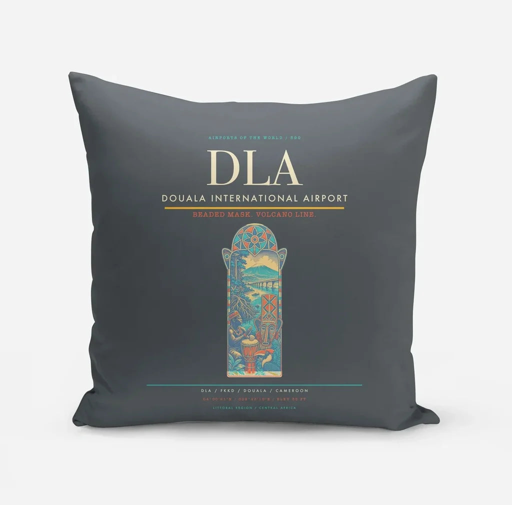 Douala International Airport (DLA) design on gray pillow