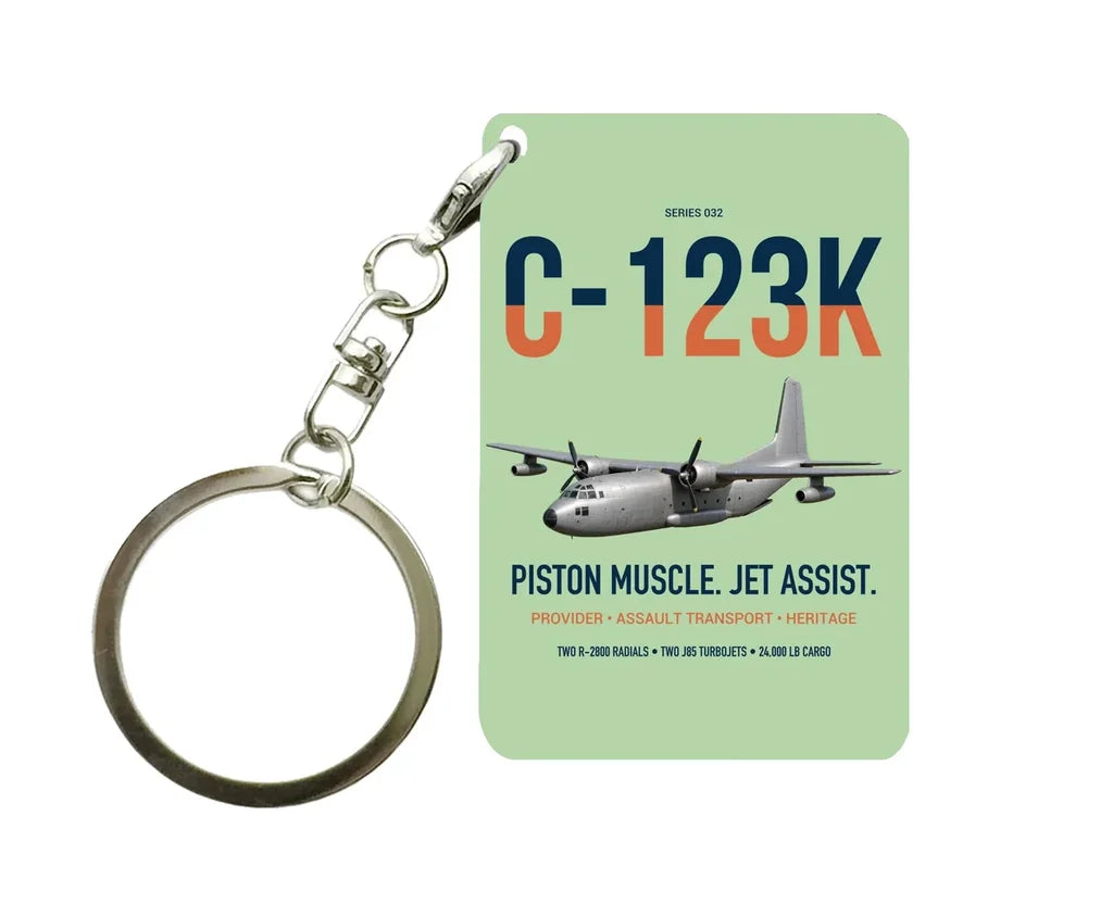 C-123K Provider design on light green designed key chain, double-side print