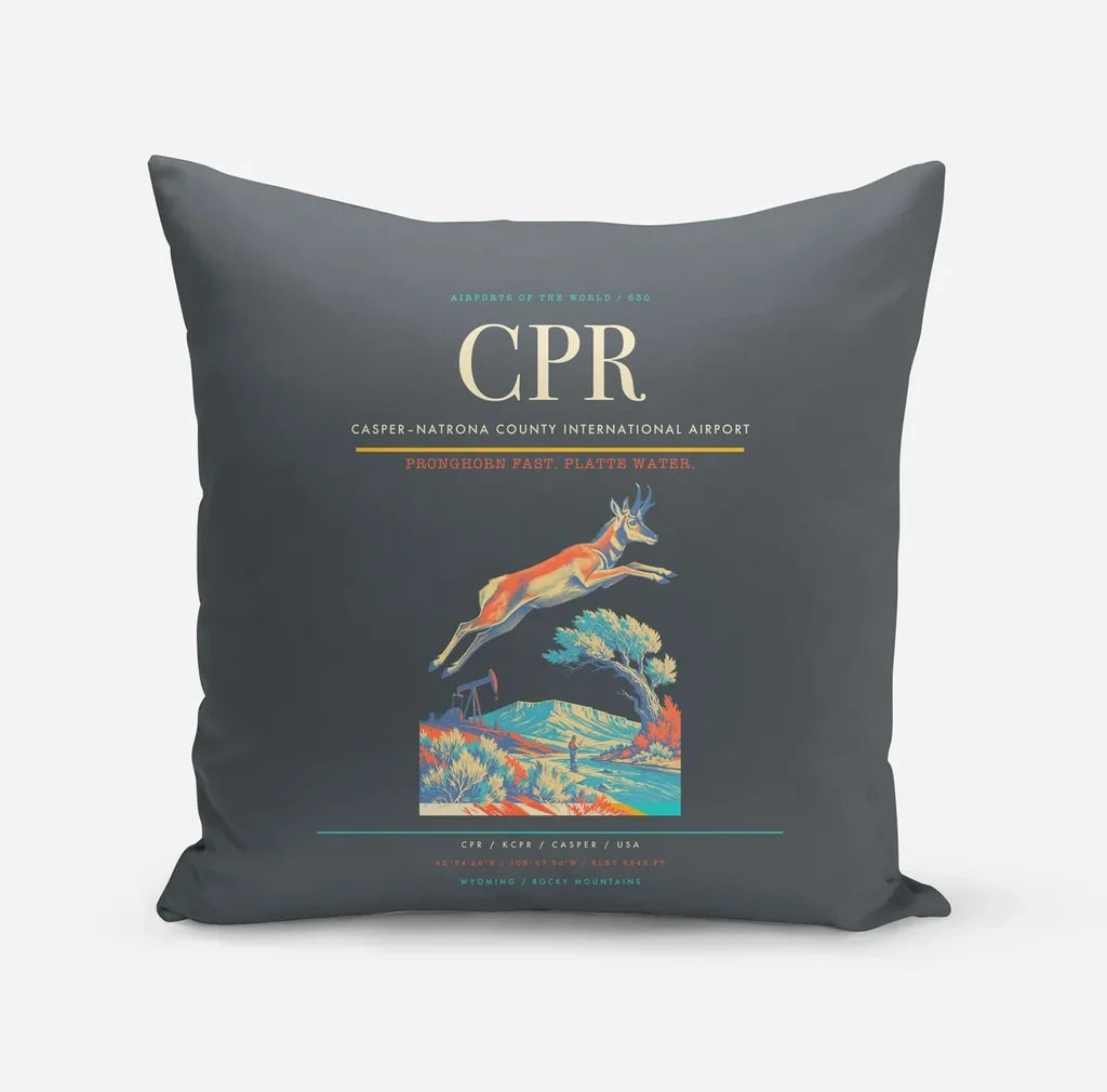 Casper–Natrona County International Airport (CPR) design on gray pillow