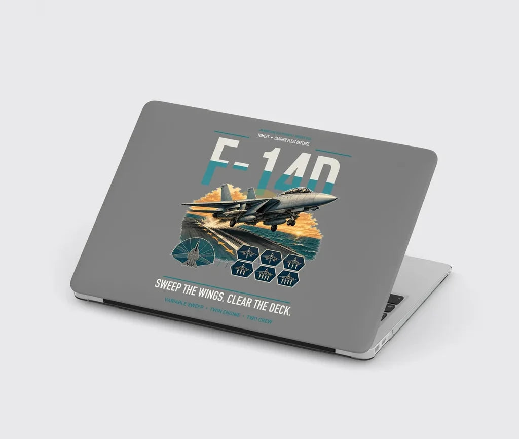 F-14D Tomcat design on gray MacBook case