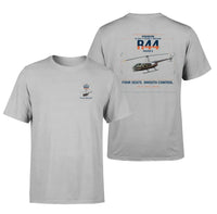 Thumbnail for Robinson R44 Raven II design on light gray t-shirt, double-side print