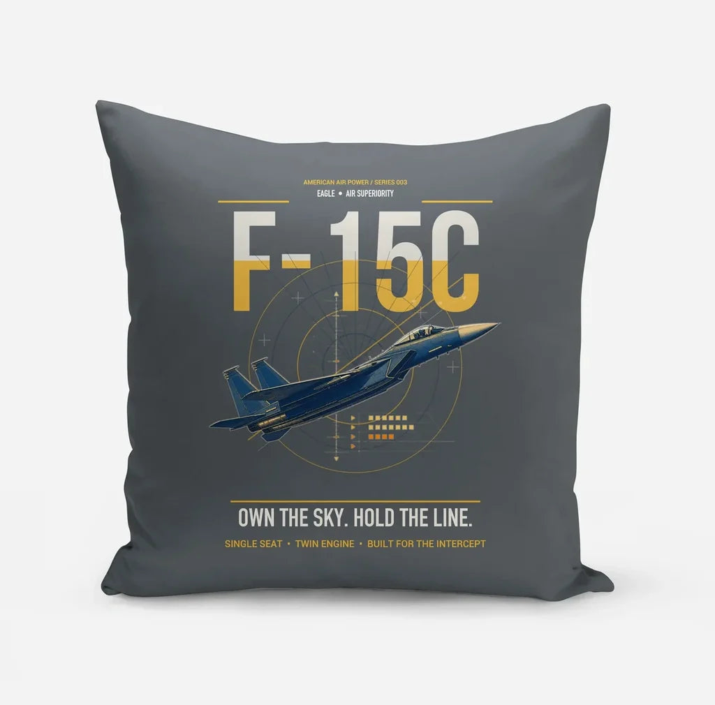 F-15C Eagle design on gray pillow