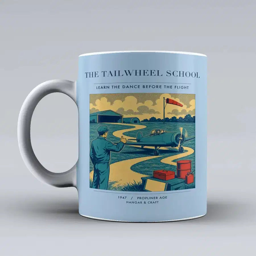 VINTAGE G4178 - The Tailwheel School - Ceramic Mug design on lightblue