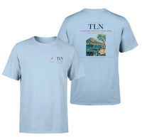 Thumbnail for Toulon-Hyères Airport (TLN) design printed on light blue double-side t-shirt