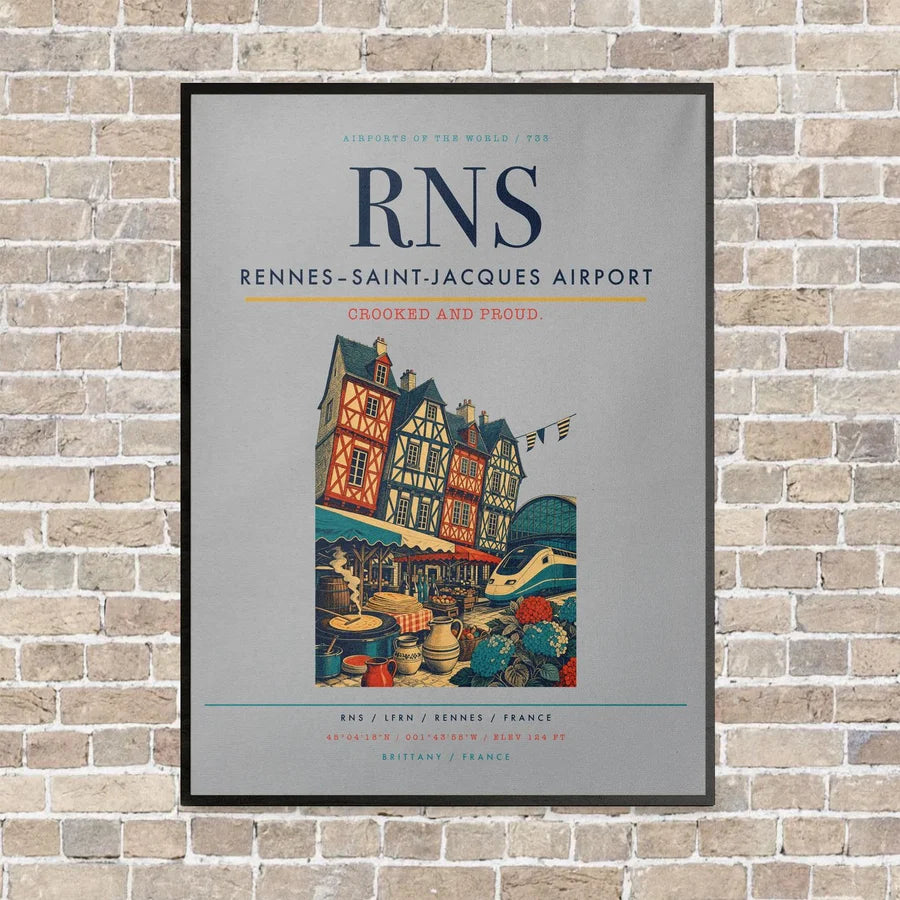 Rennes–Saint-Jacques Airport RNS vertical canvas print - framed - light gray background