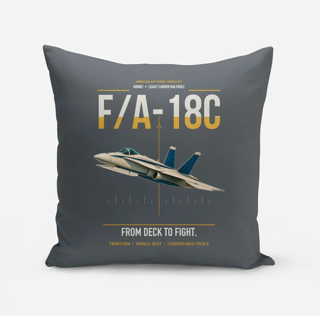 F-A-18C Hornet design on gray pillow