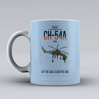 Thumbnail for Sikorsky CH-54A Tarhe design on light blue ceramic mug, double-side print