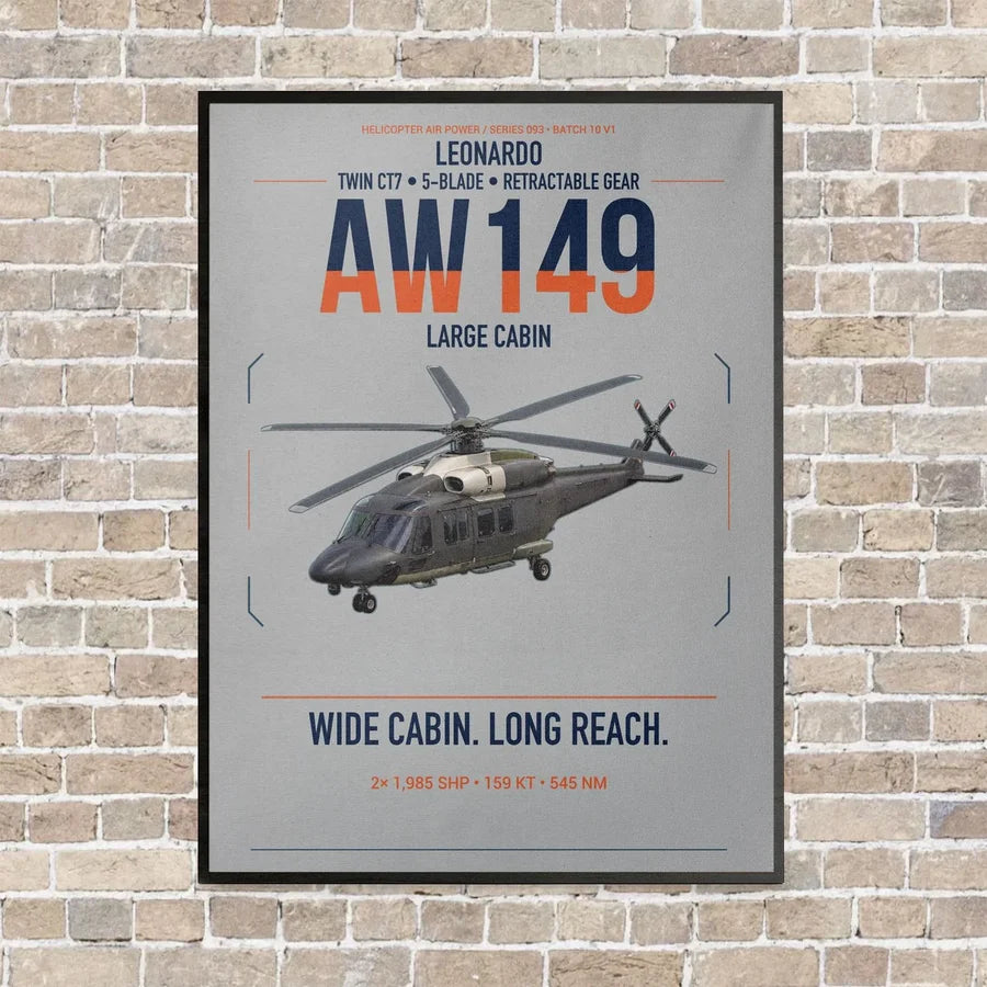 Leonardo AW149 vertical canvas print - framed - light gray background