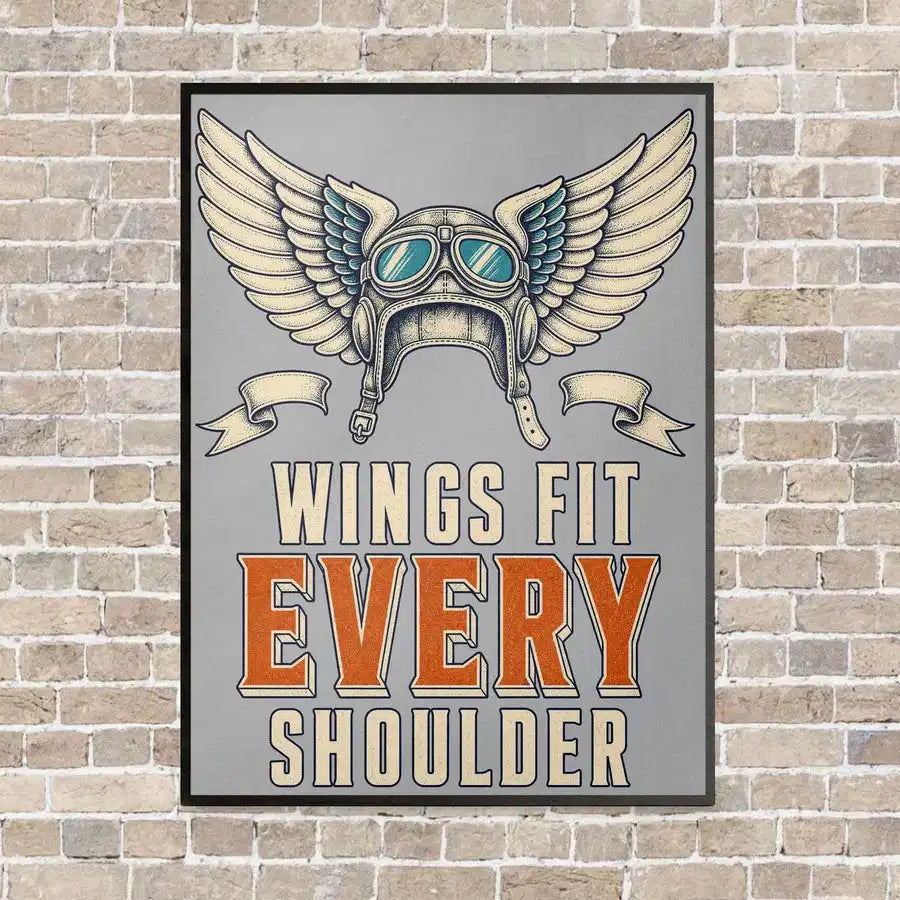 Wings Fit Every Shoulder vertical canvas print - framed - light gray background