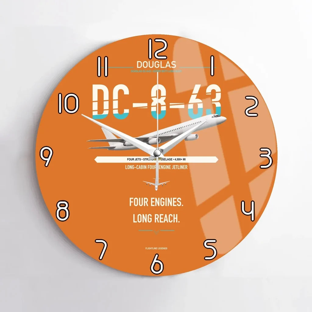 Douglas DC-8-63 design on orange no frame wall clock