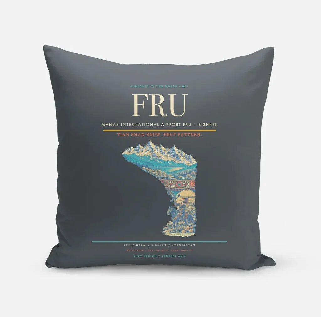 Manas International Airport (FRU) design on gray pillow