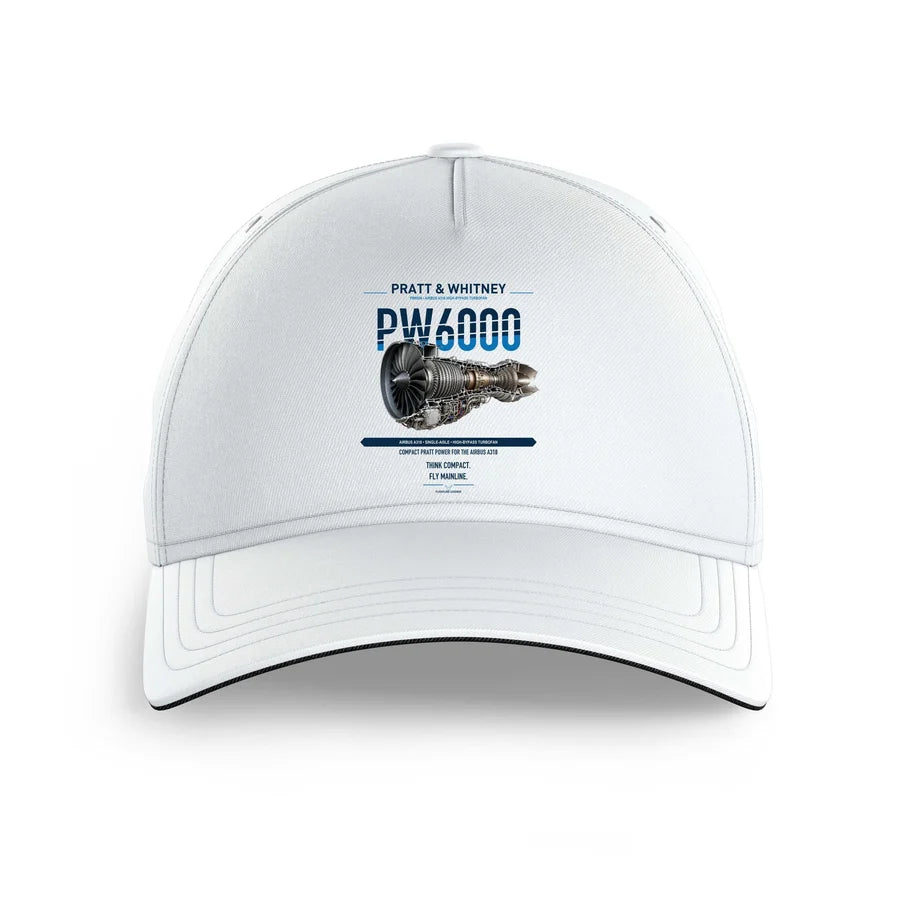 PW6000 design on white printed hat