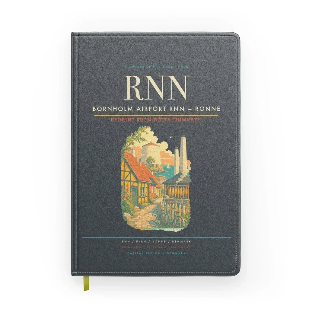Bornholm Airport (RNN) design on gray notebook