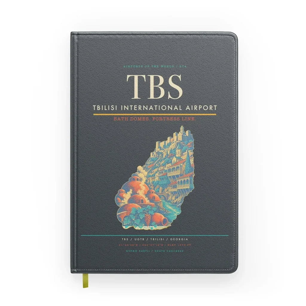 Tbilisi International Airport (TBS) design on gray notebook
