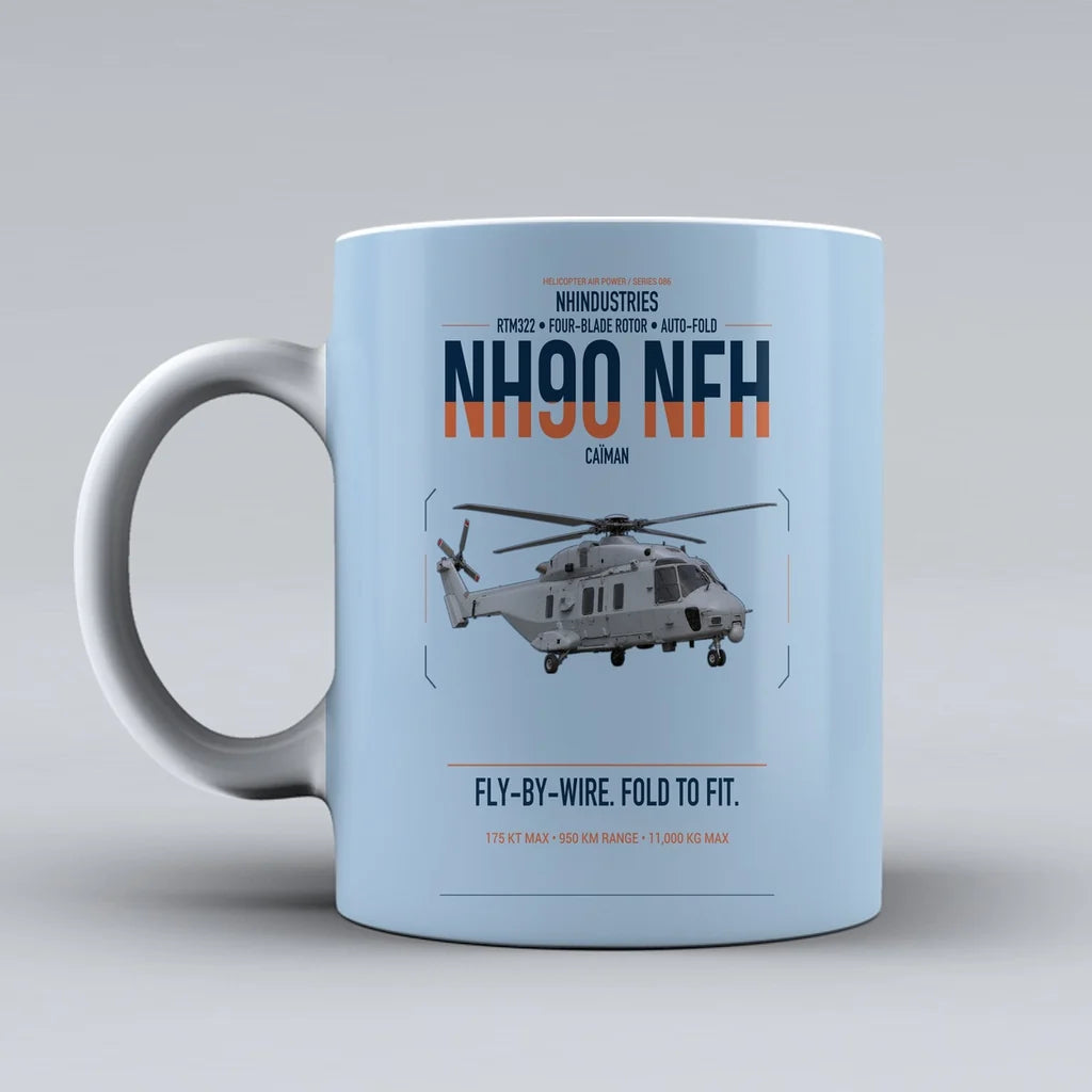 NHIndustries NH90 NFH Caïman design on light blue ceramic mug, double-side print