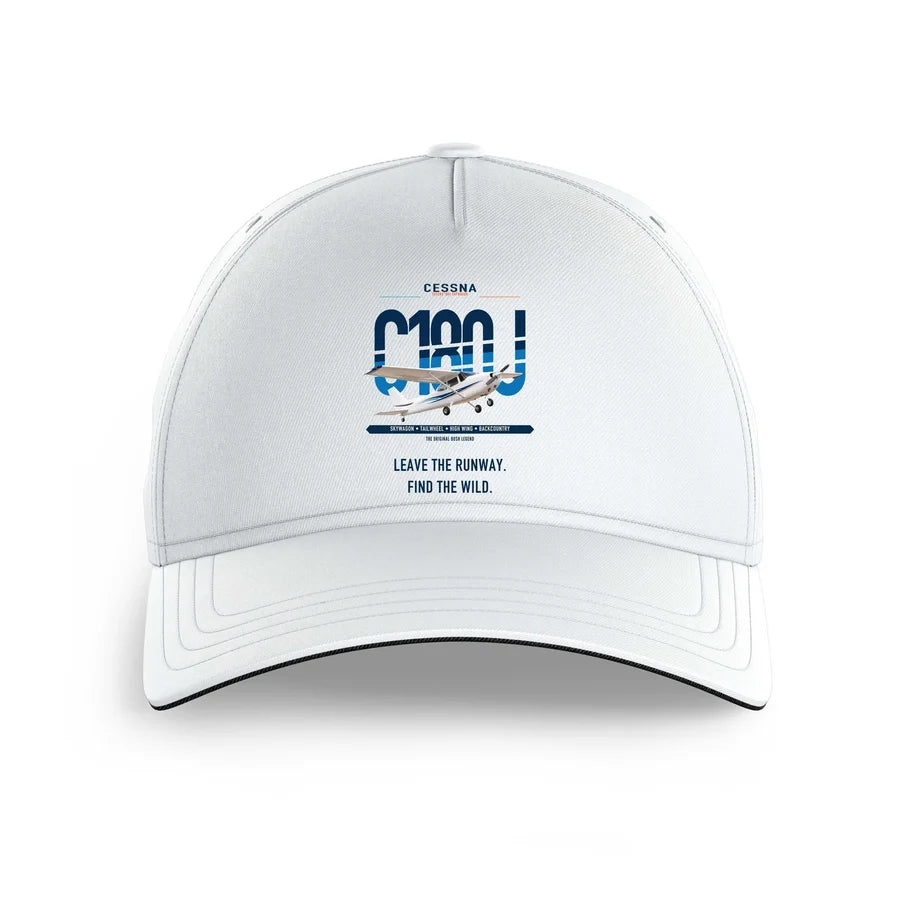 Cessna 180J Skywagon design on white printed hat