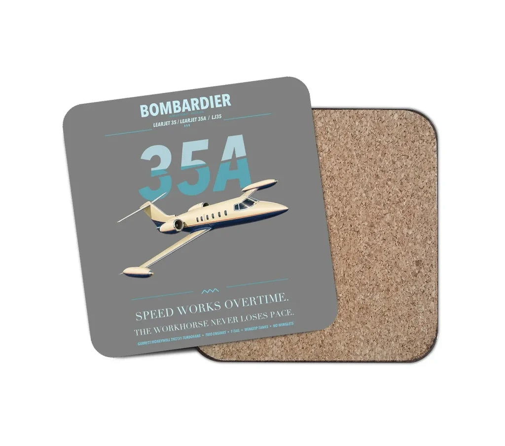 Bombardier Learjet 35A design on gray 1 piece coaster