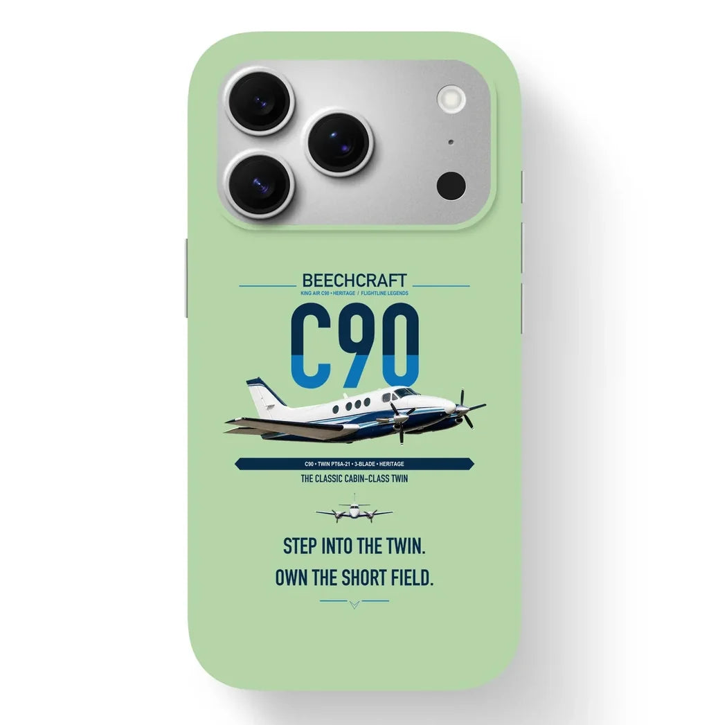 Beechcraft King Air C90 design on light green magsafe iphone case, for iPhone 17 Pro