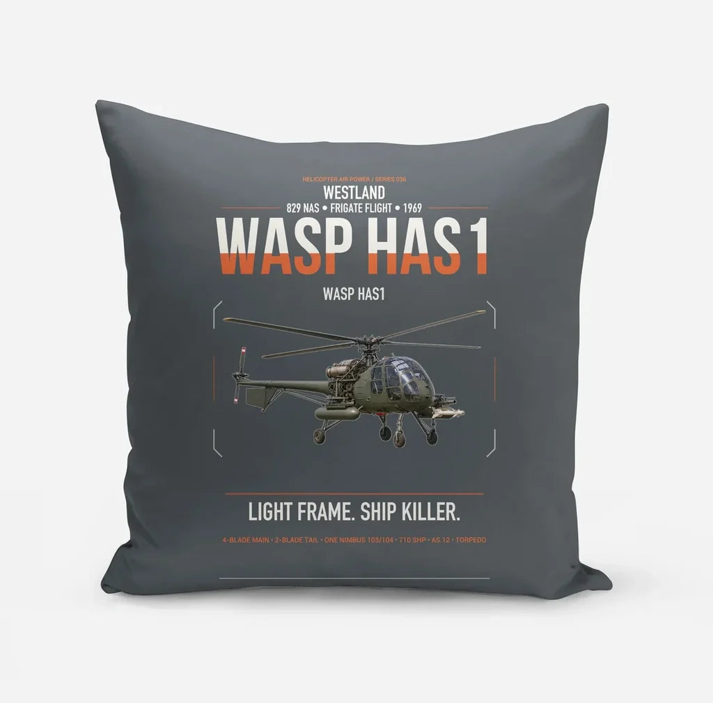 Westland Wasp HAS1 design on gray pillow