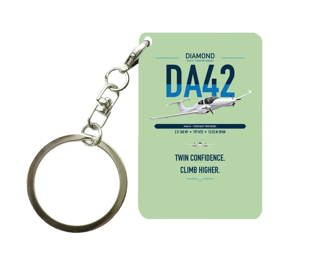 Diamond DA42-VI design on light green designed key chain, double-side print