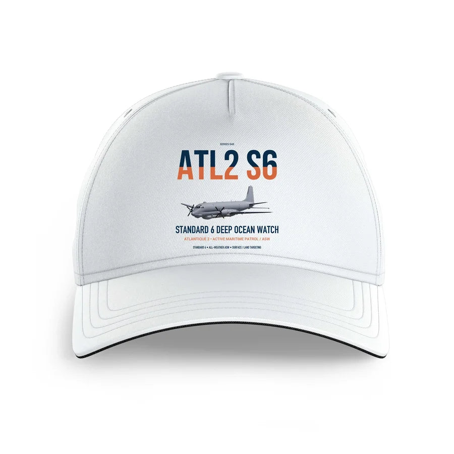 Atlantique 2 Standard 6 design on white printed hat