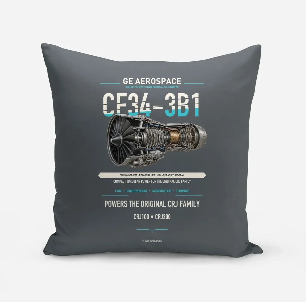 CF34-3B1 design on gray pillow