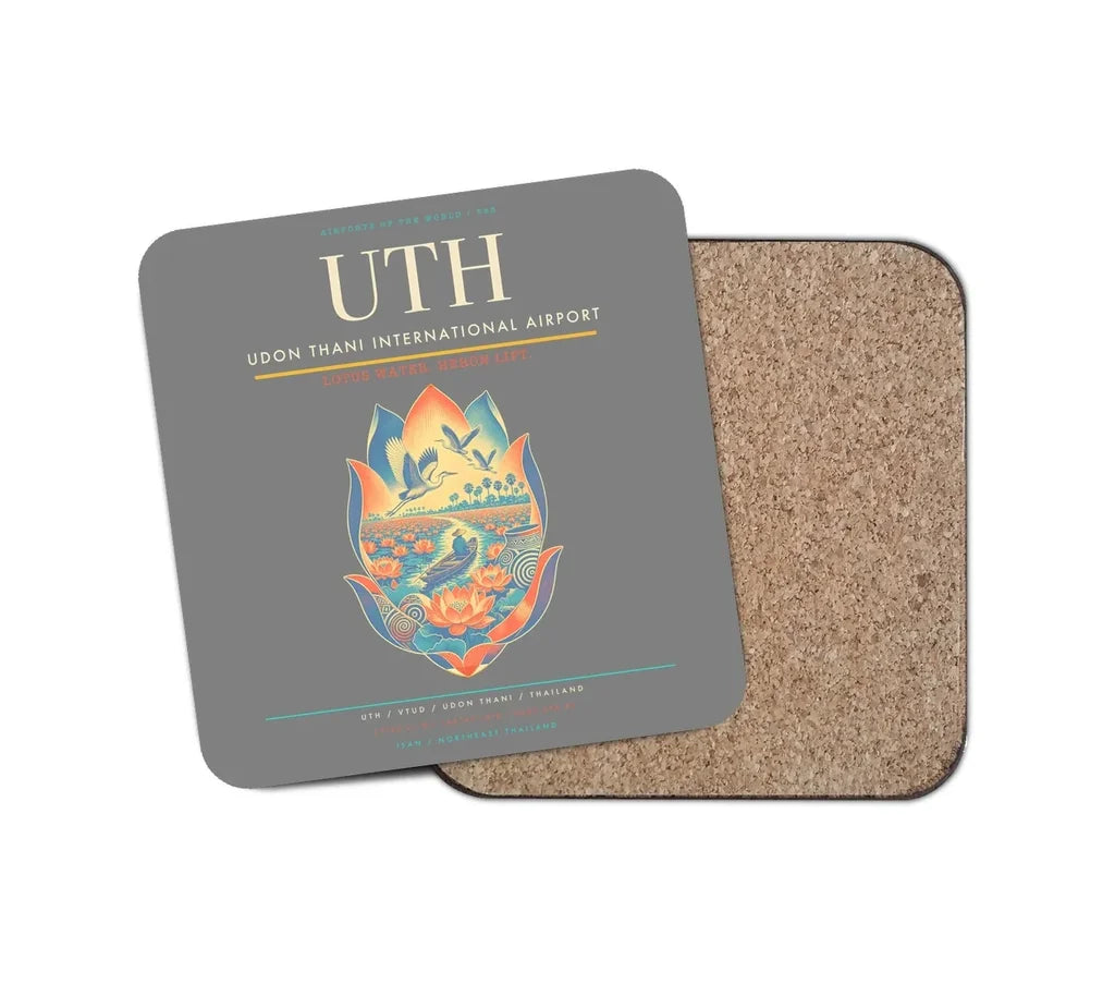 Udon Thani International Airport (UTH) design on gray 1 piece coaster