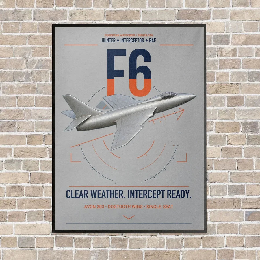 Hawker Hunter F6 vertical canvas print - framed - light gray background
