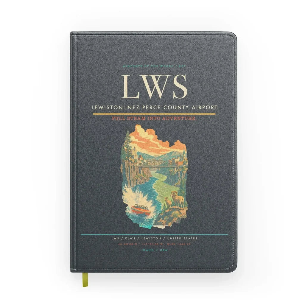 Lewiston–Nez Perce County Airport (LWS) design on gray notebook