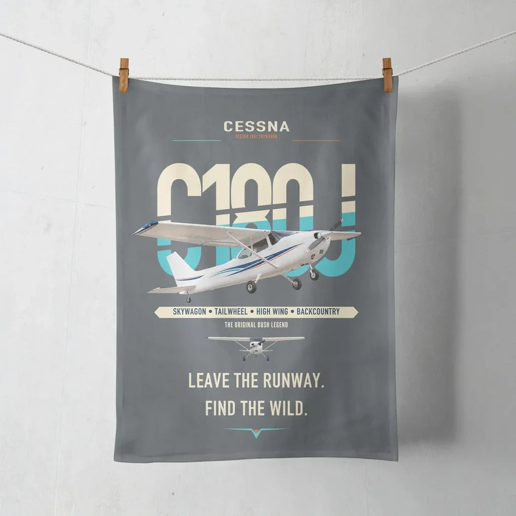 Cessna 180J Skywagon design on gray towel